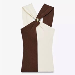 Zara Halter Knit Brown and Cream Knotted Top